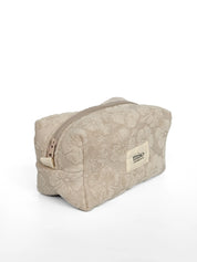 Medium jacquard terry cosmetic bag with flowers, beige color
