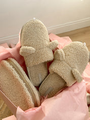 Women's HS fur slippers TEDDI milk