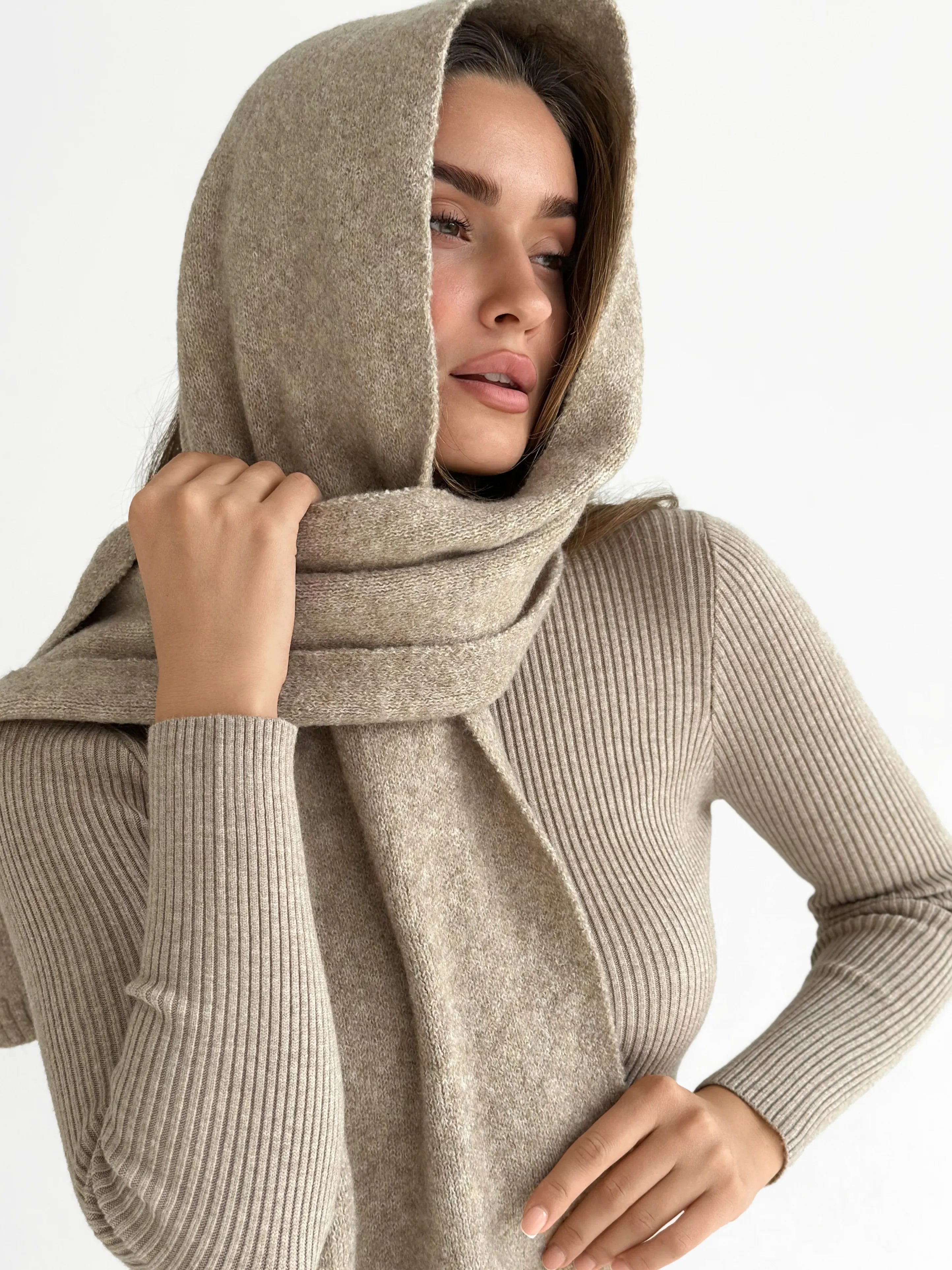 Knitted scarf mocha melange