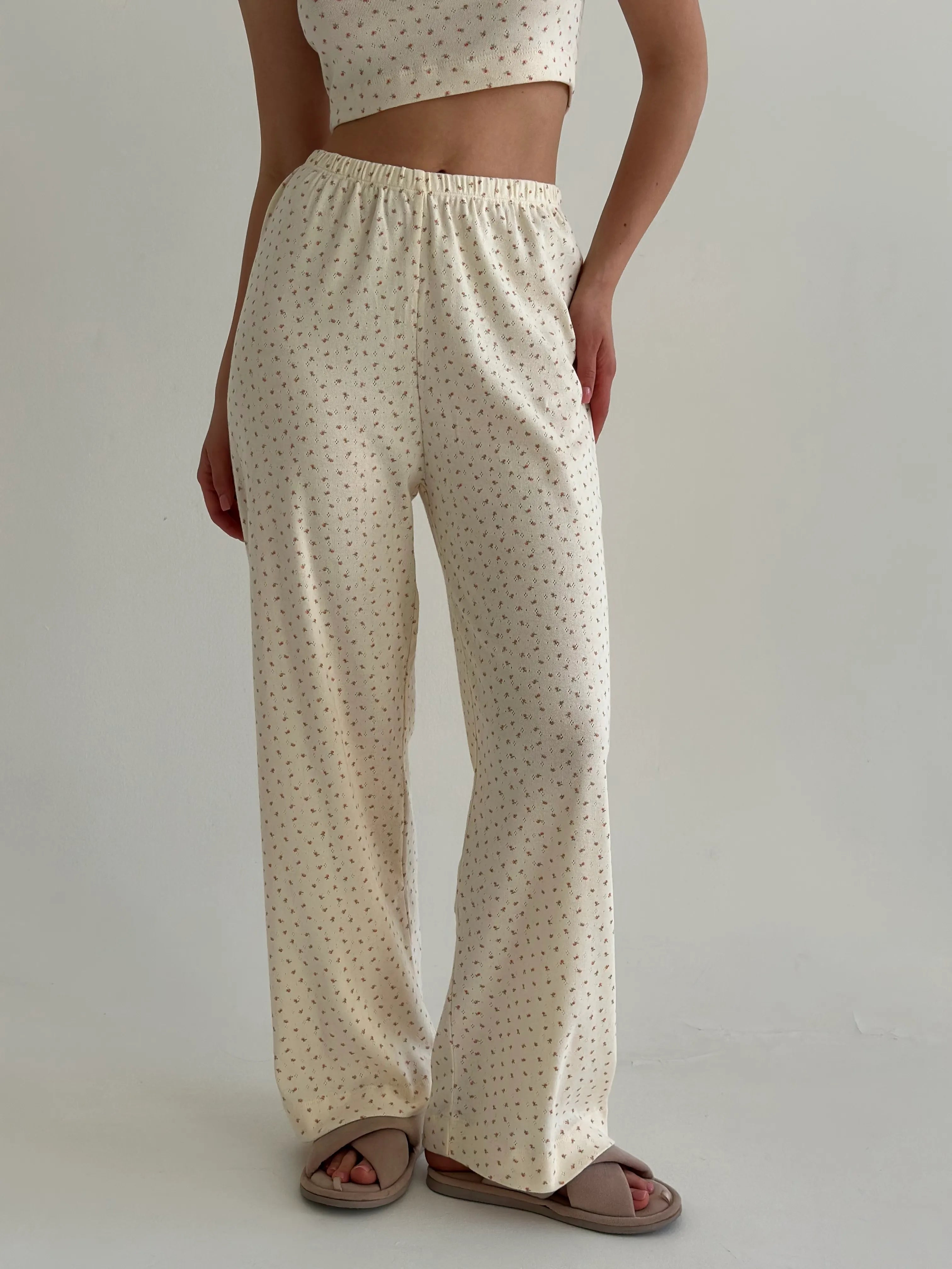 Ribbed wide pants milky rose