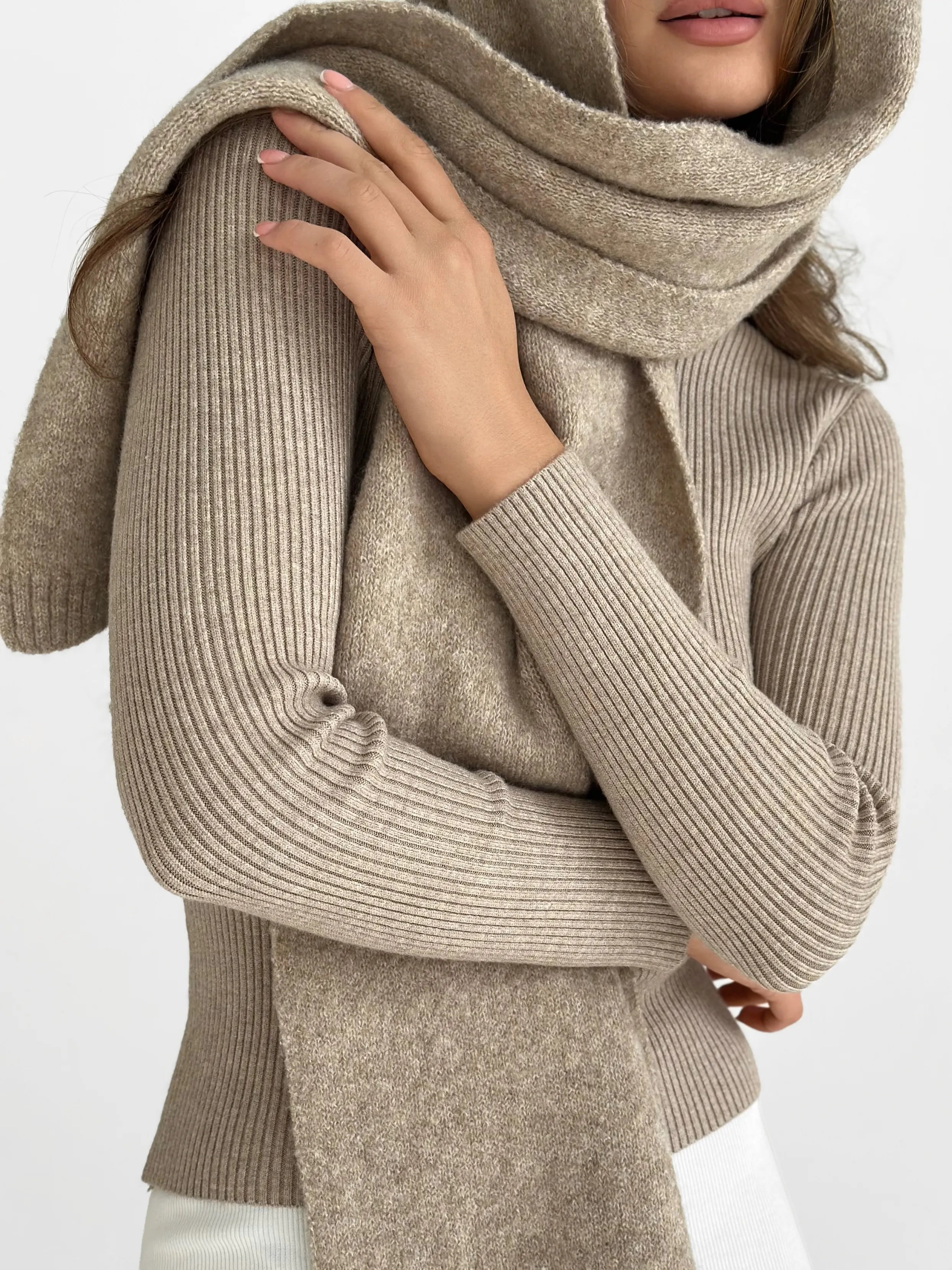Knitted scarf mocha melange