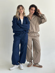 Beige Cotton Bomber Jacket and Pants Suit