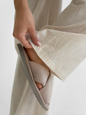 Cotton thin stripe suit T-shirt and pants with lace beige/milk