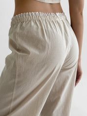 Cotton thin stripe suit T-shirt and pants with lace beige/milk