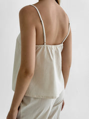 Cotton thin stripe suit T-shirt and pants with lace beige/milk