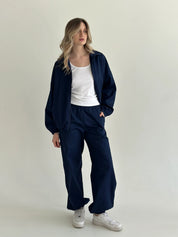 Blue Cotton Bomber Jacket and Pants Suit