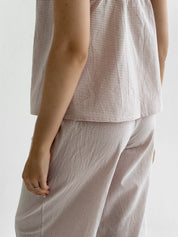 Cotton thin stripe suit T-shirt and pants with lace powder/milk