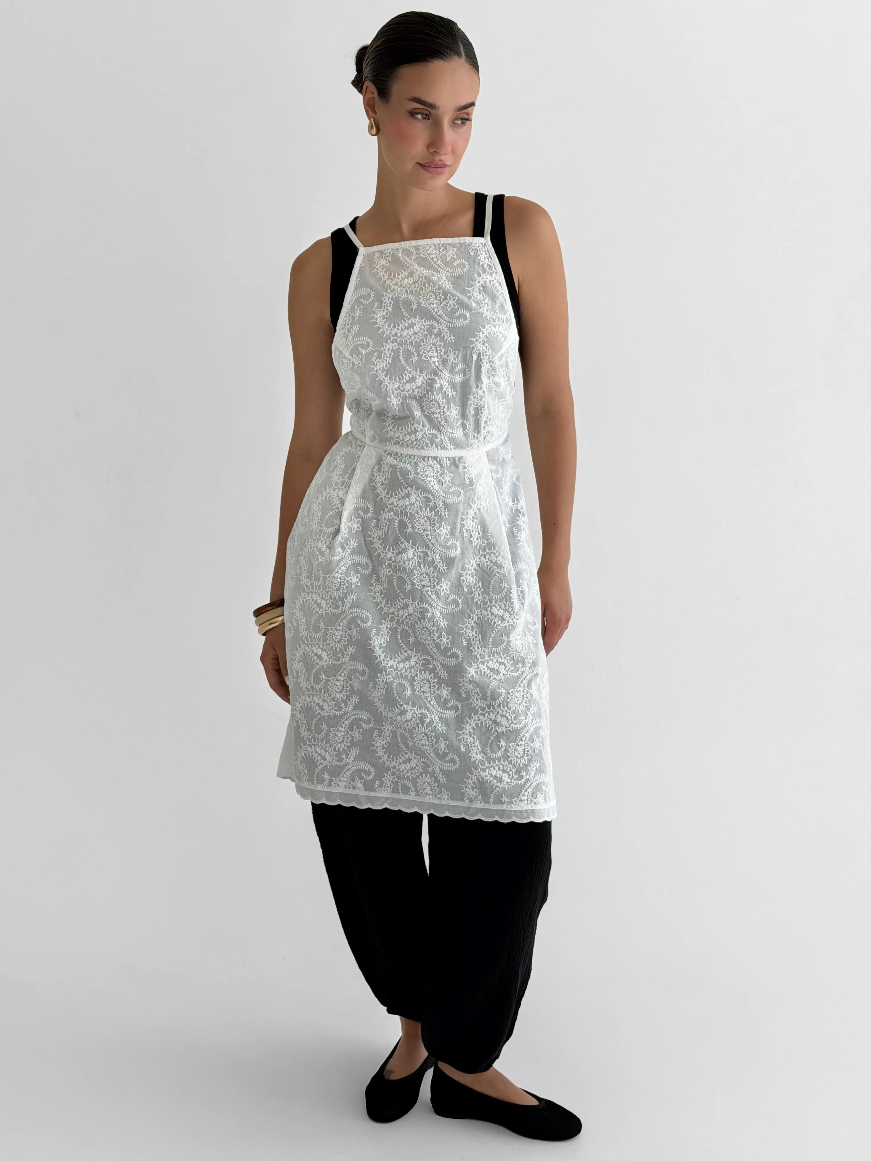 Apron with lining, white, one size