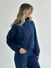 Blue Cotton Bomber Jacket and Pants Suit