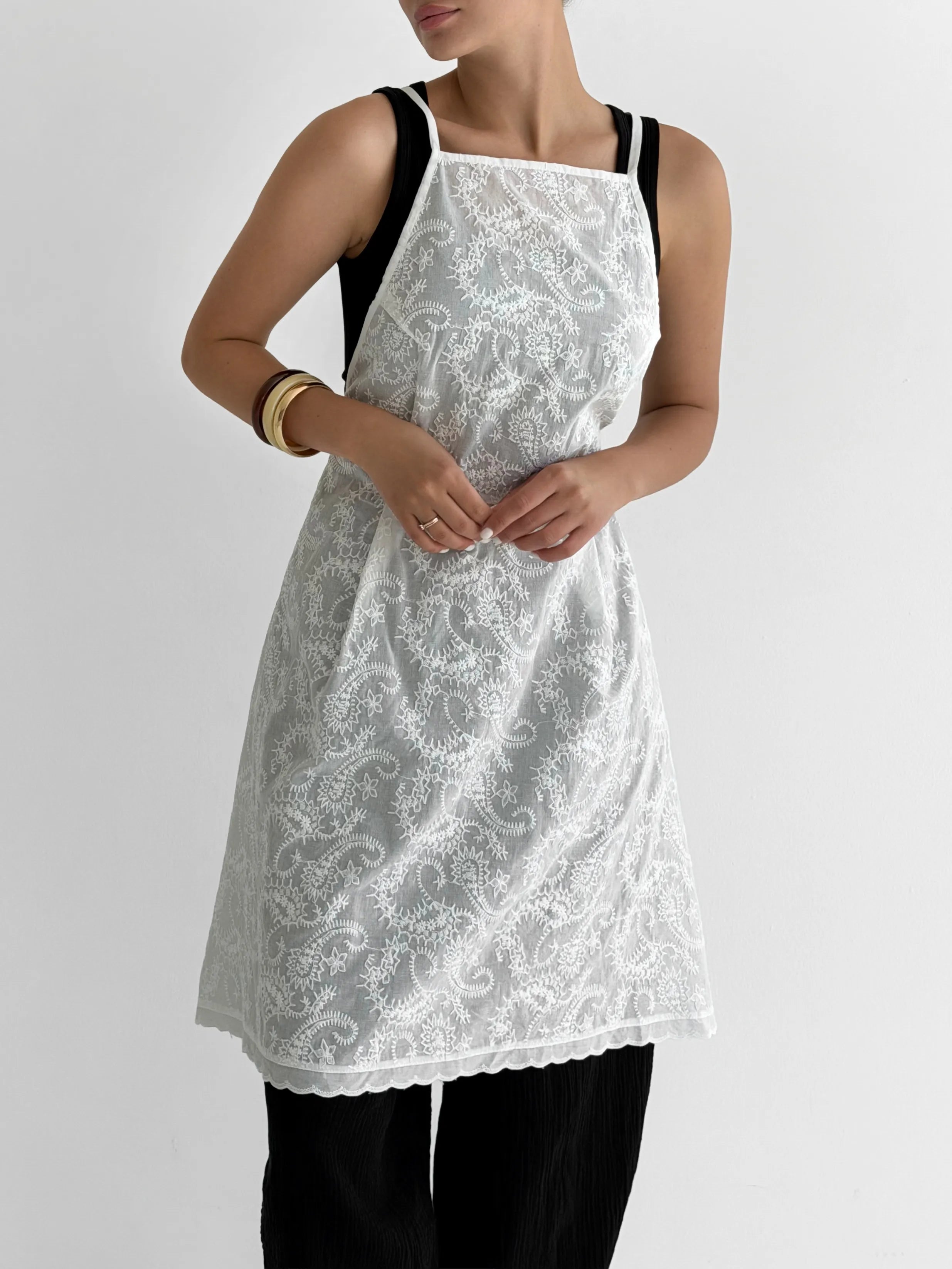 Apron with lining, white, one size