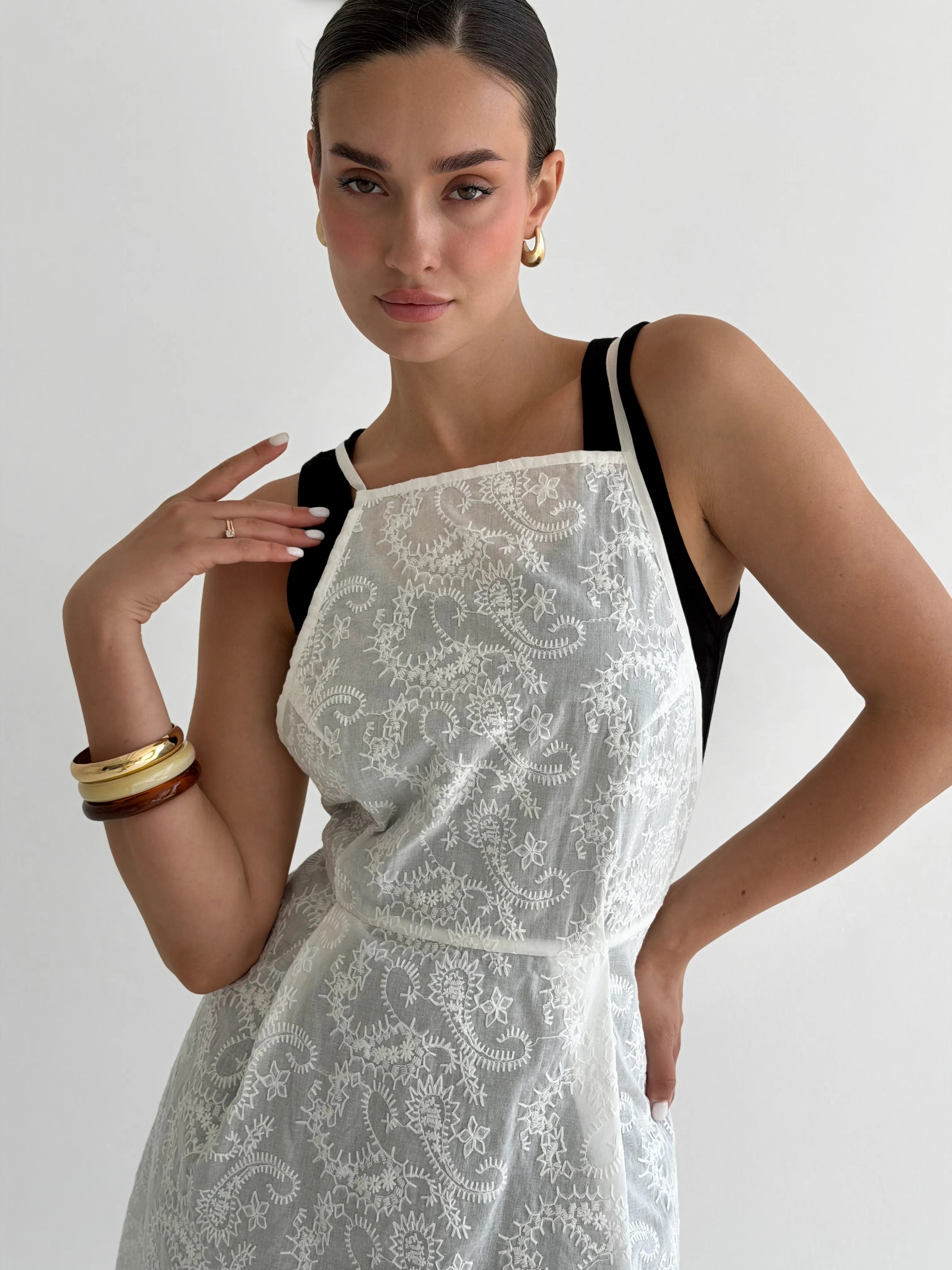 Apron with lining, white, one size