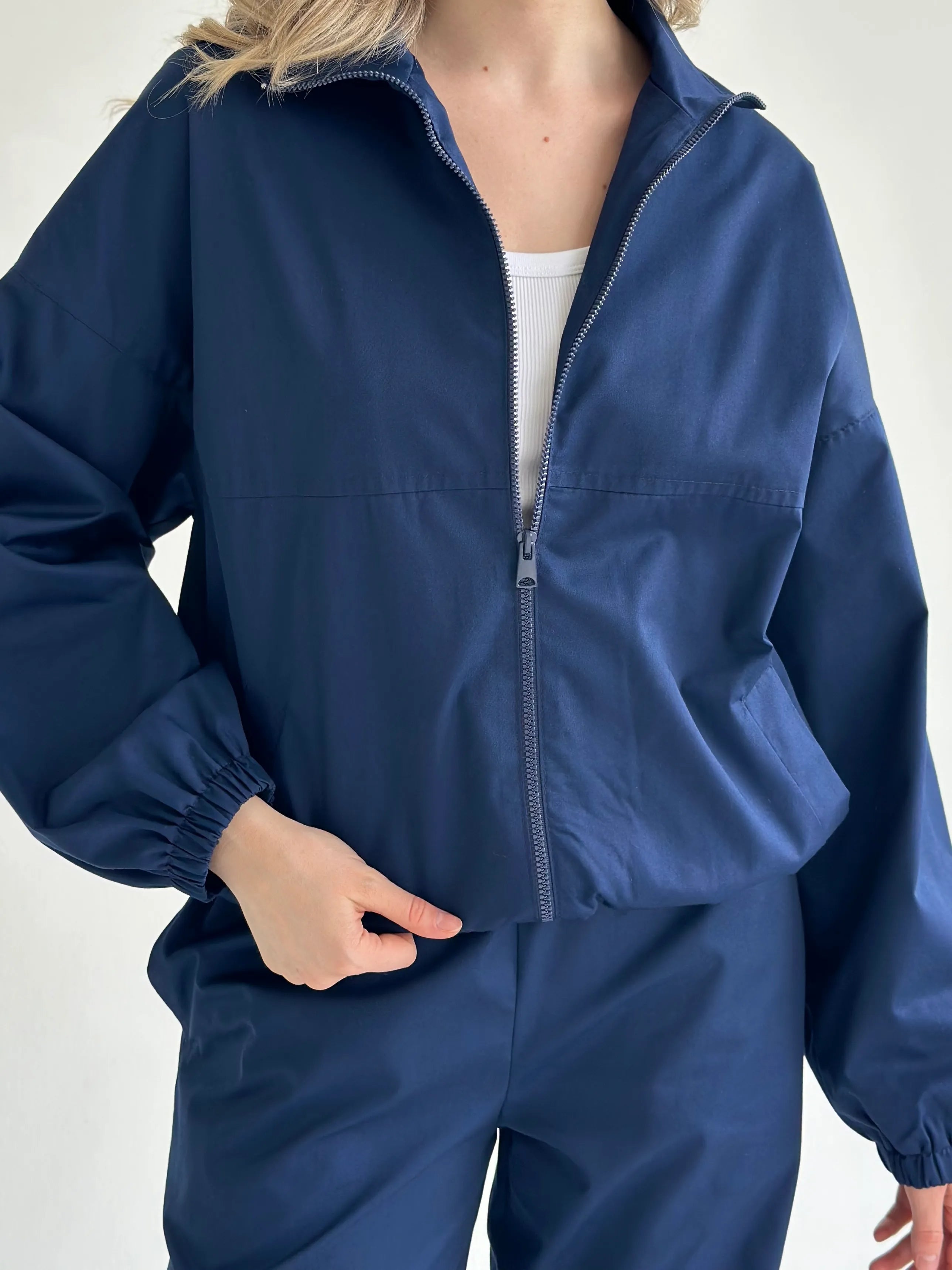 Blue Cotton Bomber Jacket and Pants Suit