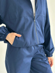 Blue Cotton Bomber Jacket and Pants Suit