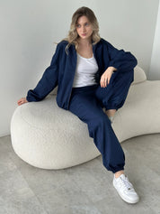 Blue Cotton Bomber Jacket and Pants Suit