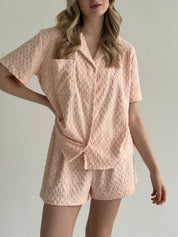 Shirt and shorts suit terry abstraction pink