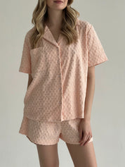 Shirt and shorts suit terry abstraction pink