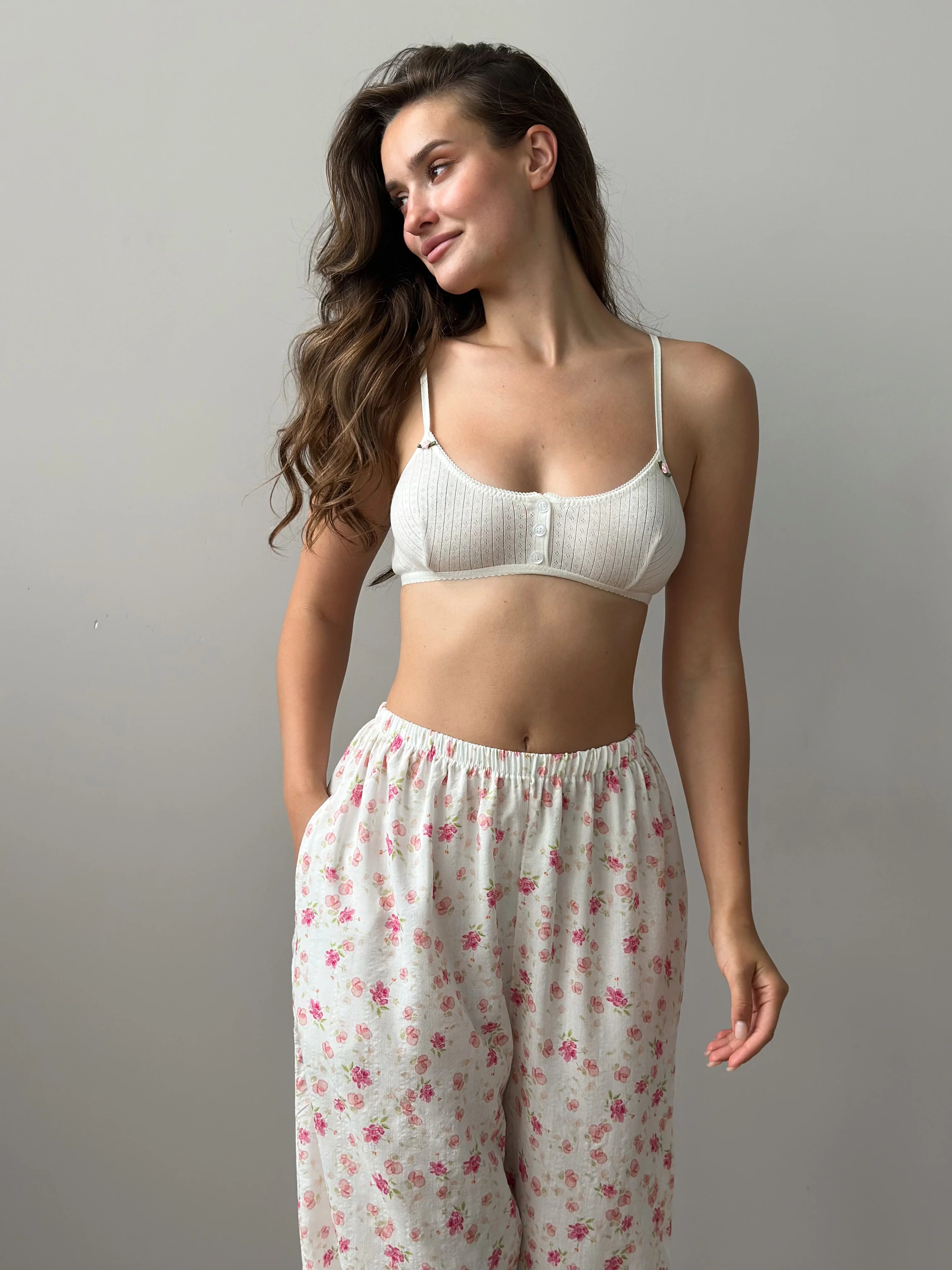 Cambric harem pants "watercolor on white"