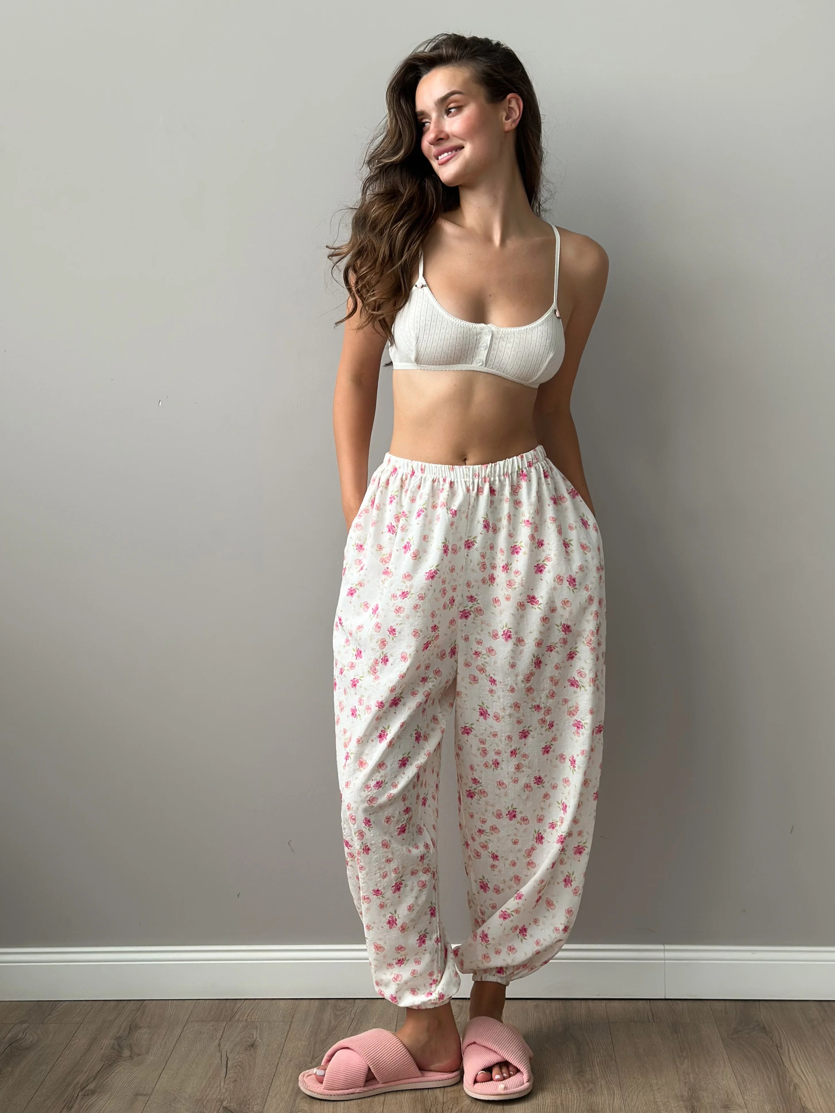 Cambric harem pants "watercolor on white"