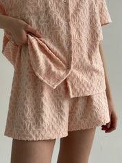 Shirt and shorts suit terry abstraction pink