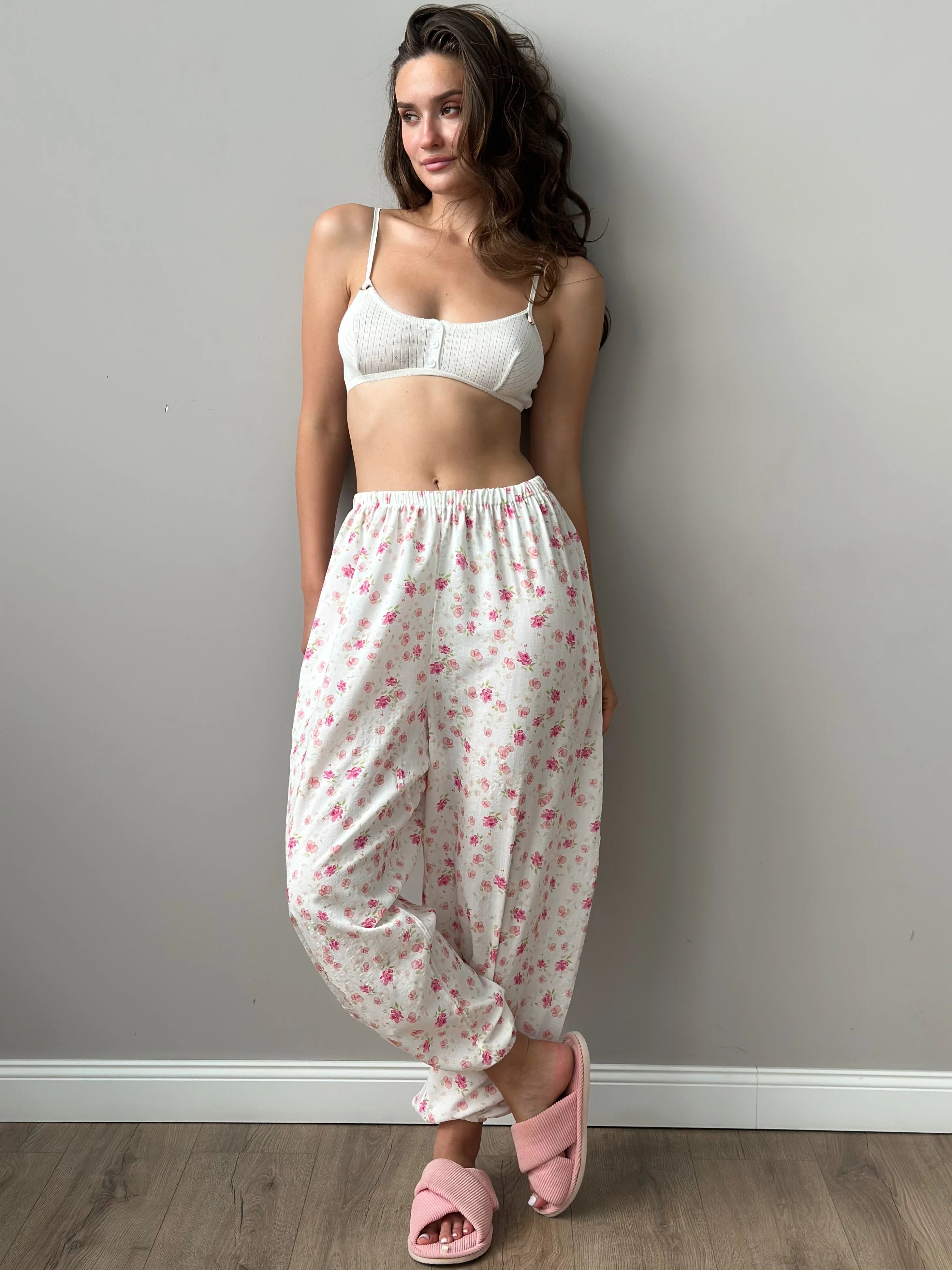 Cambric harem pants "watercolor on white"