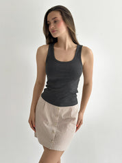 Short cotton striped skirt with buttons beige/milk