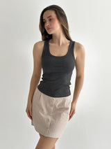 Short cotton striped skirt with buttons beige/milk