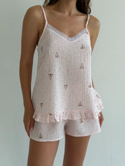 Muslin T-shirt and shorts wigwam suit in powder