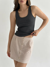 Short cotton striped skirt with buttons beige/milk