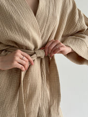 Muslin set 2-layer kimono and shorts beige