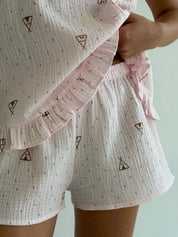 Muslin T-shirt and shorts wigwam suit in powder