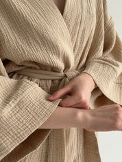 Muslin set 2-layer kimono and shorts beige