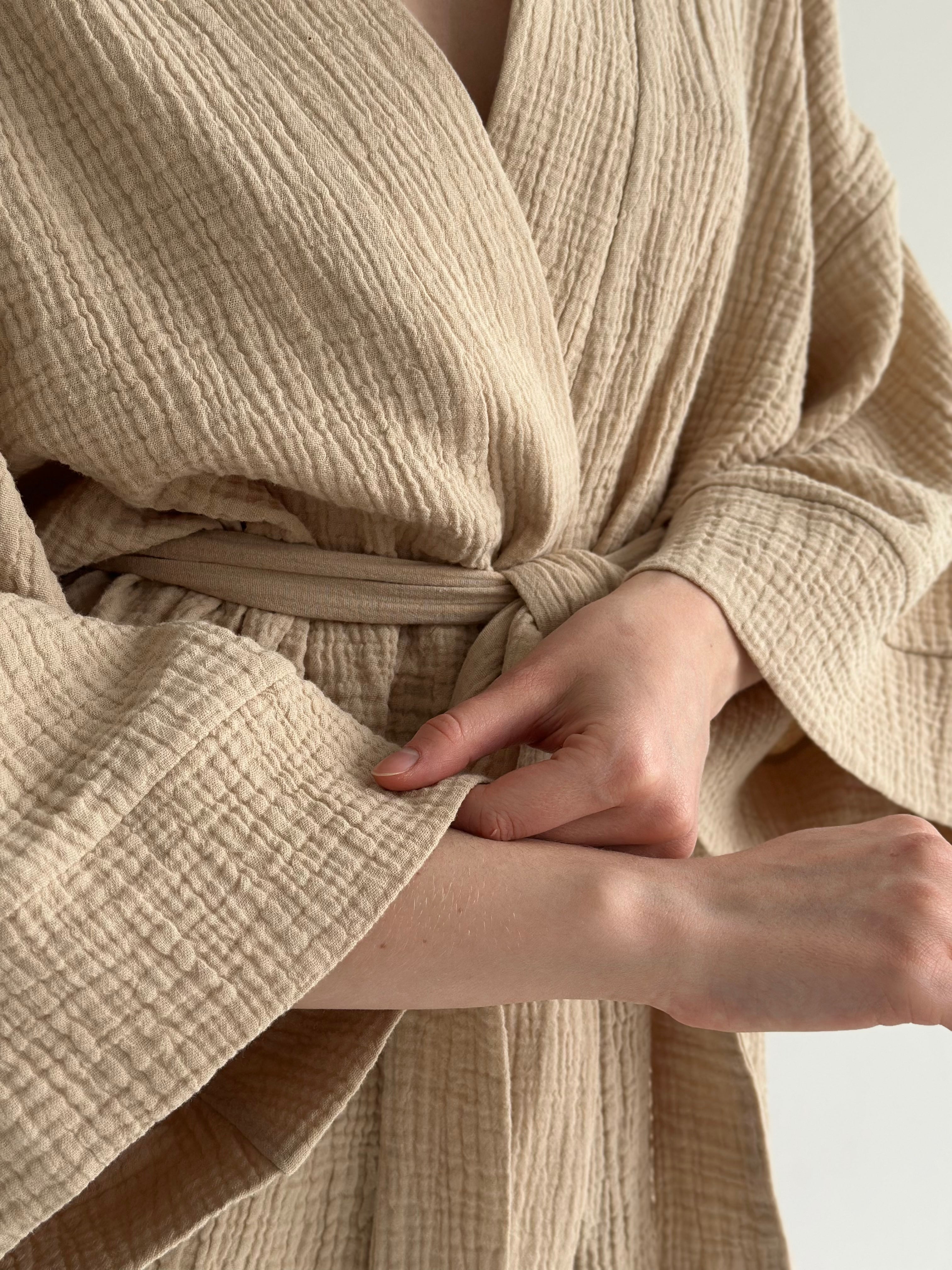 Muslin set 2-layer kimono and shorts beige