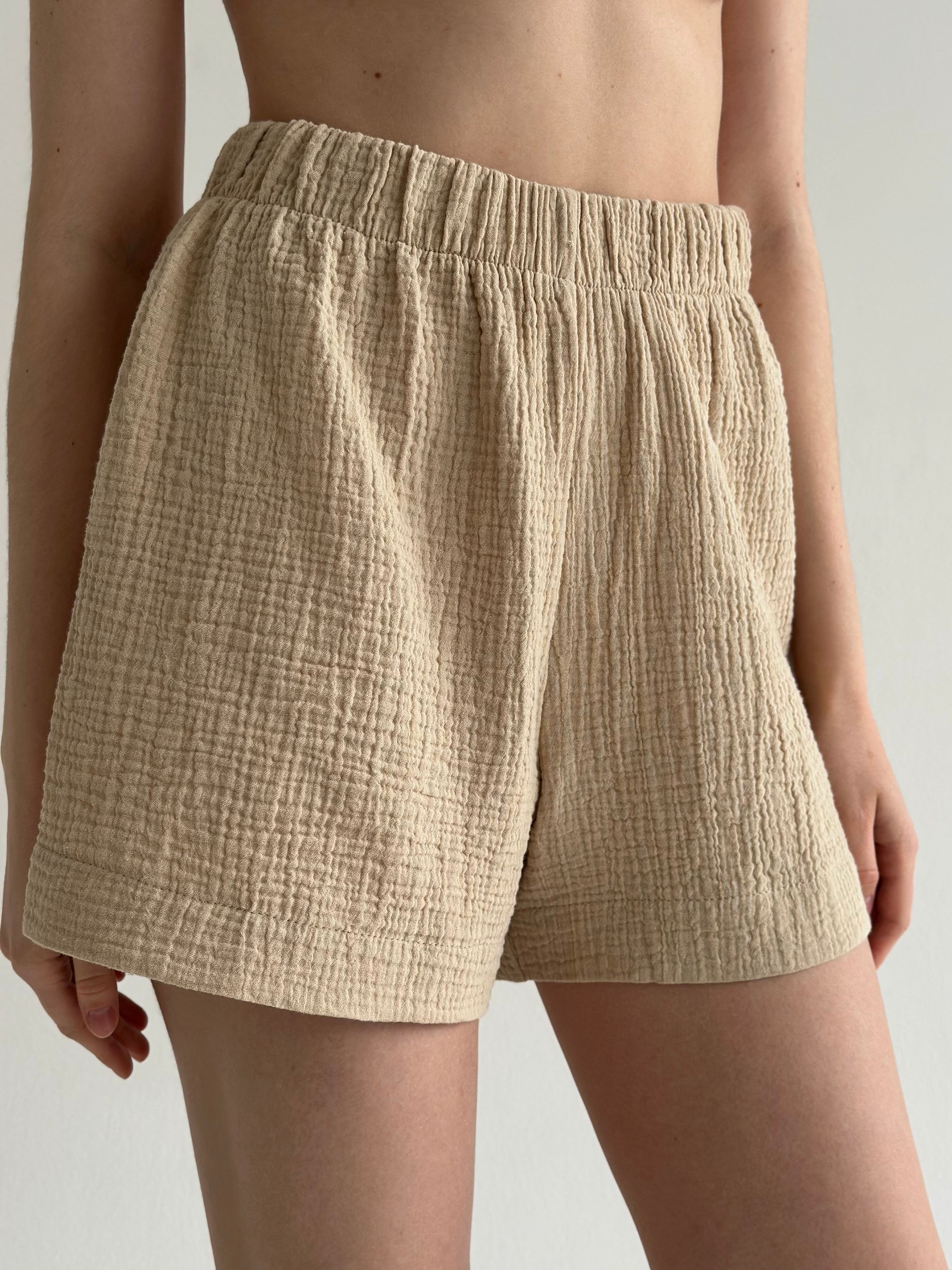 Muslin set 2-layer kimono and shorts beige