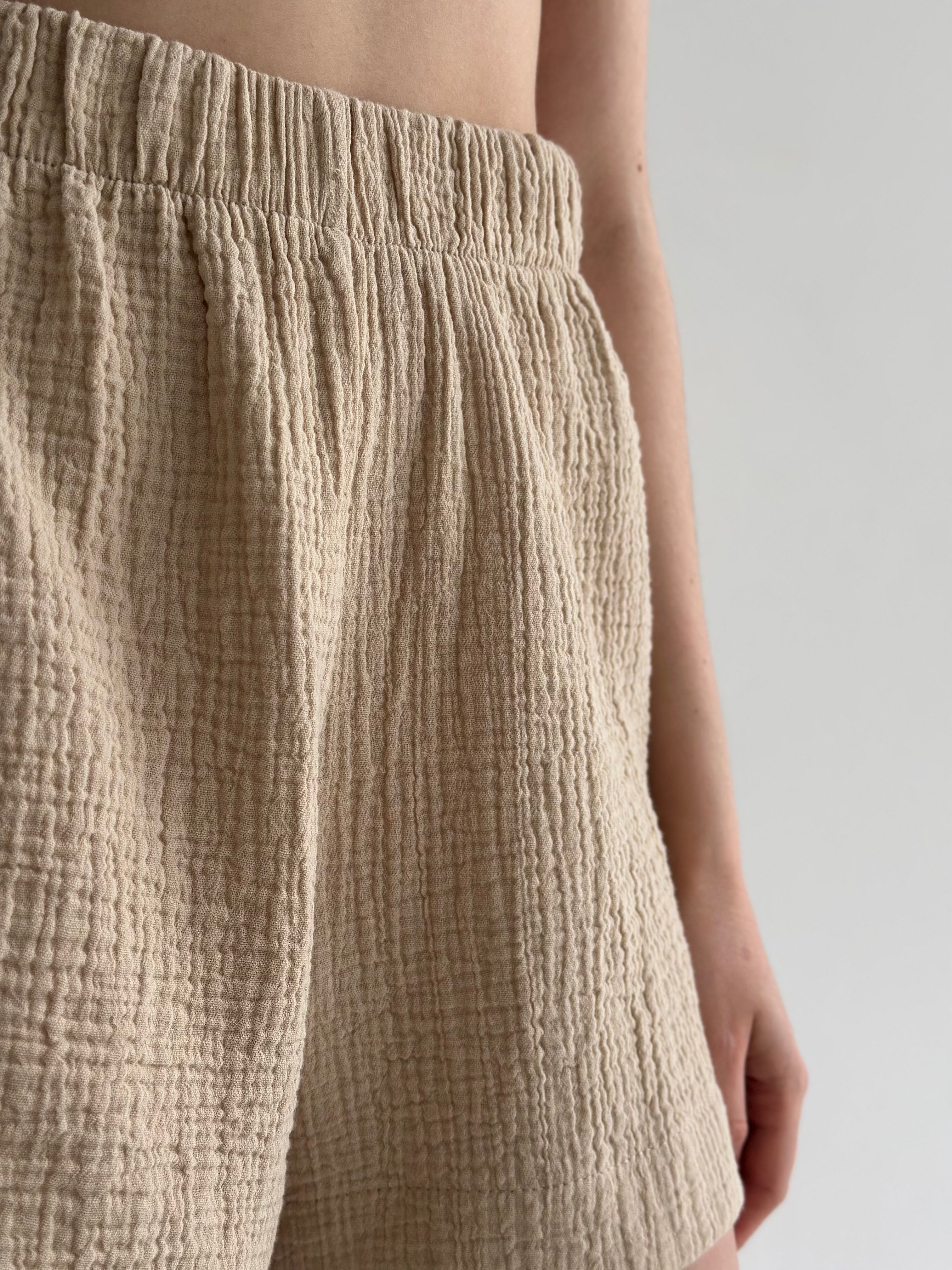 Muslin set 2-layer kimono and shorts beige