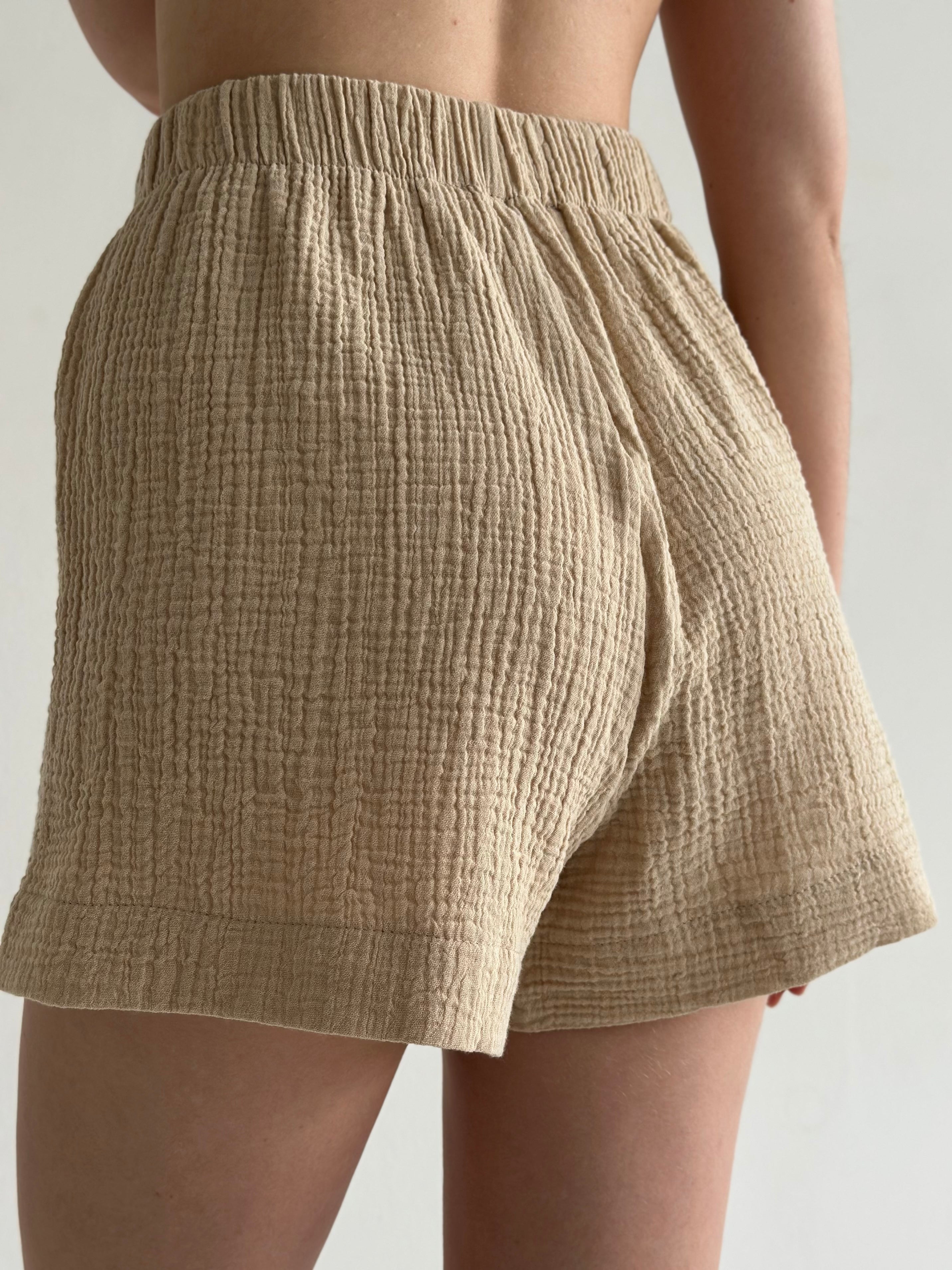 Muslin set 2-layer kimono and shorts beige