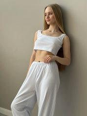 Ribbed wide pants white