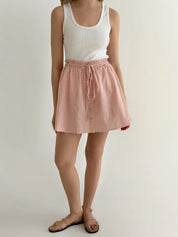 Check cotton skirt with drawstring, powder/milk