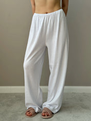 Ribbed wide pants white