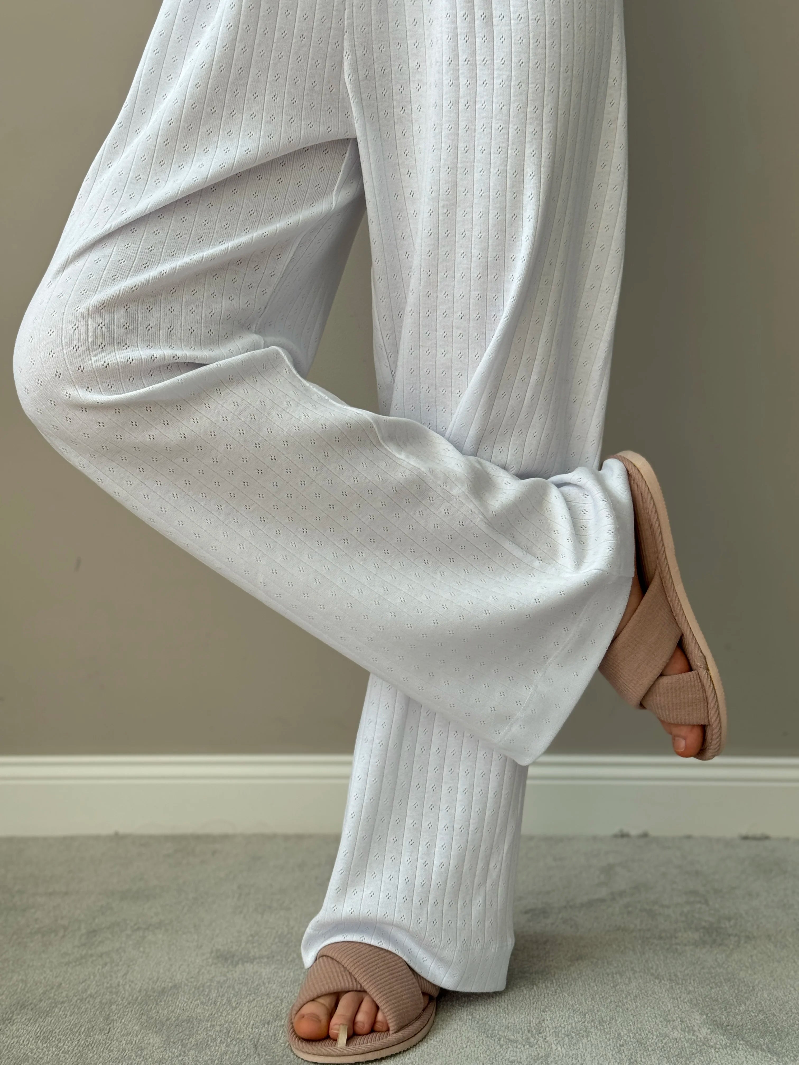 Ribbed wide pants white
