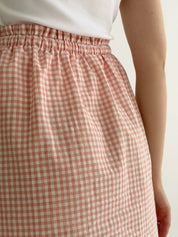 Check cotton skirt with drawstring, powder/milk