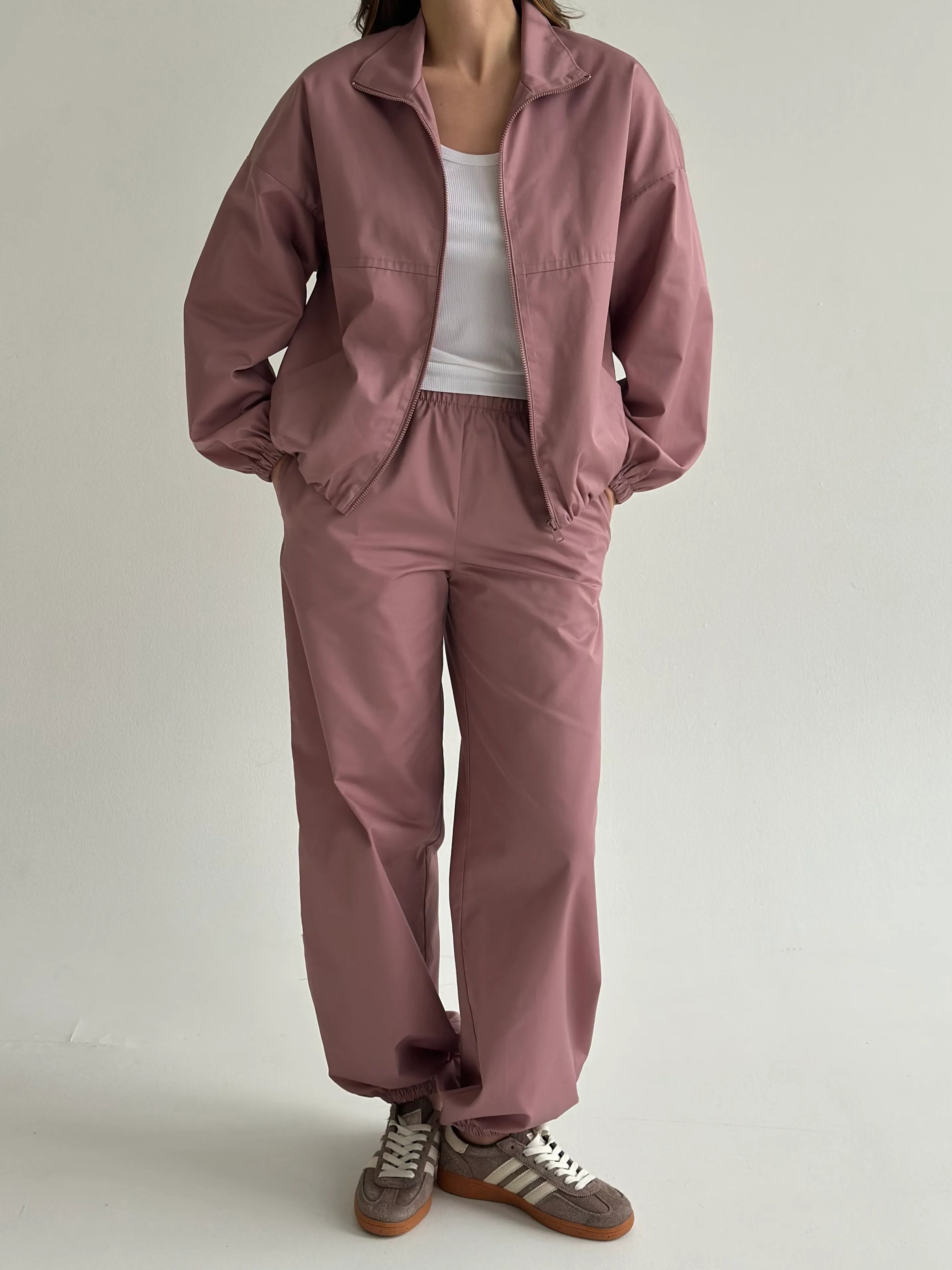 Powder Cotton Bomber Jacket and Pants Suit