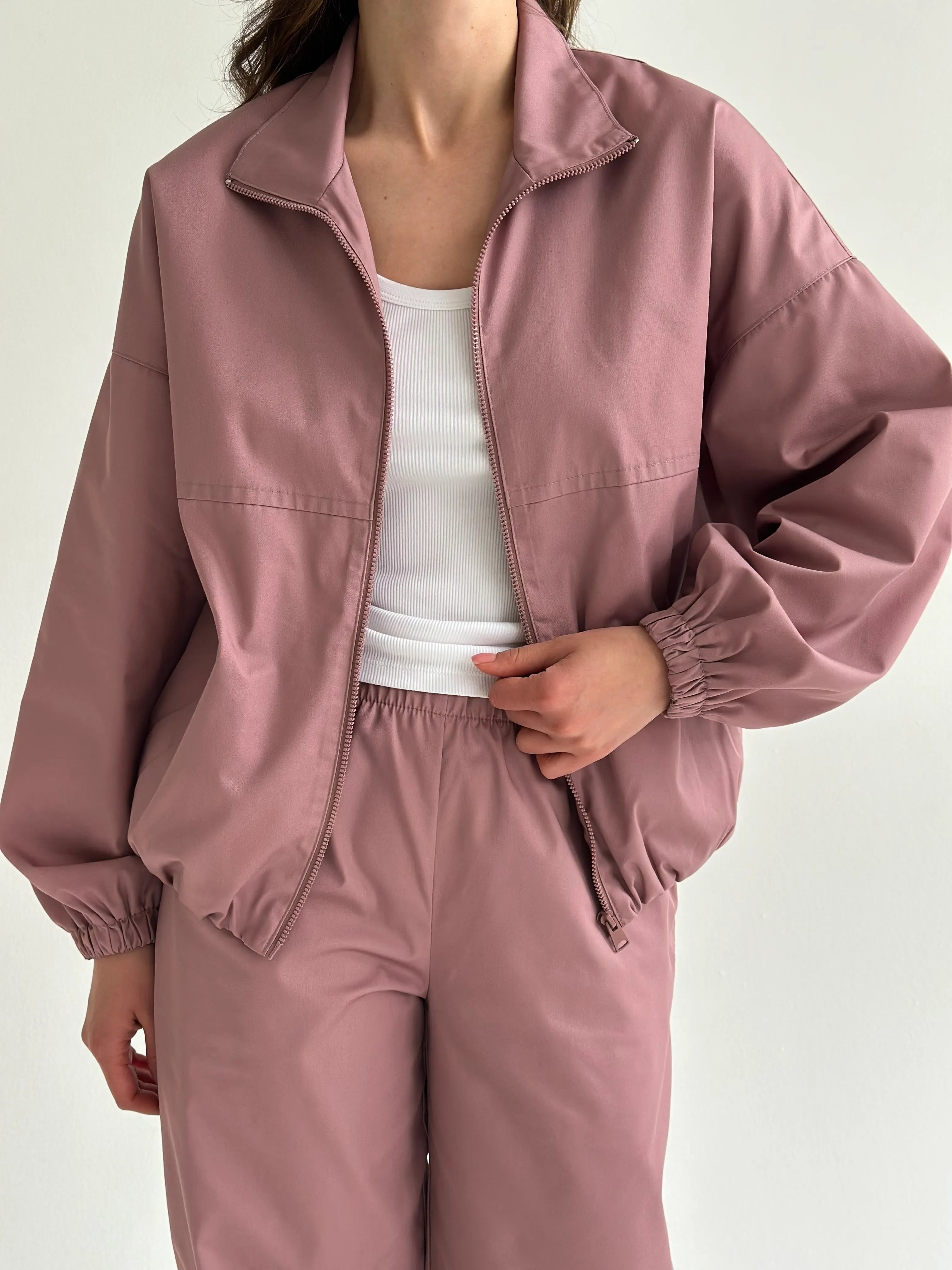 Powder Cotton Bomber Jacket and Pants Suit