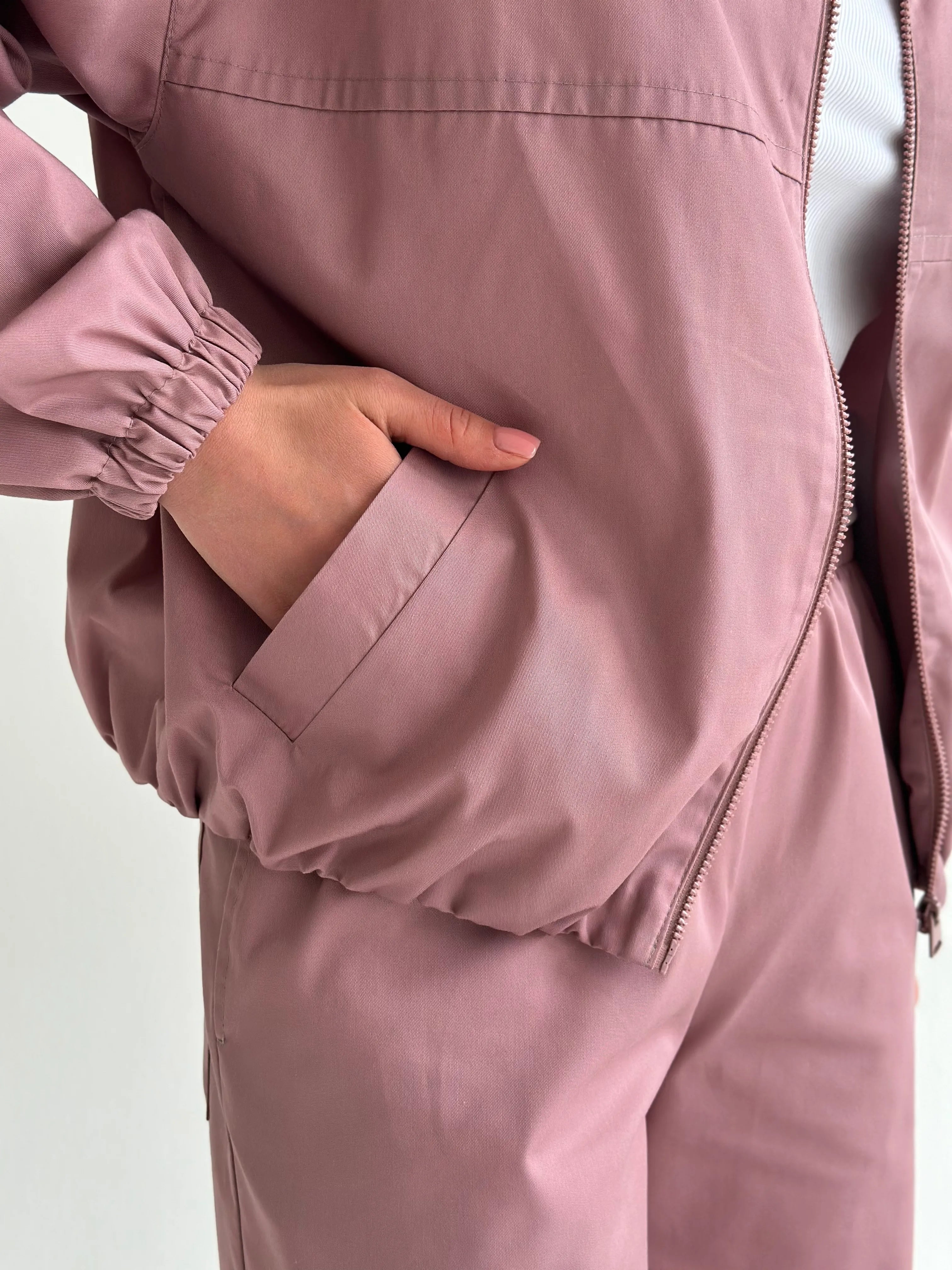 Powder Cotton Bomber Jacket and Pants Suit