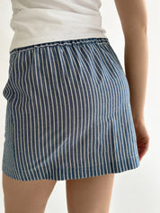 Short cotton striped skirt with buttons, blue/milk