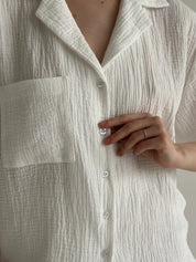 Muslin Set 2-layer Short Sleeve Shirt and Shorts White