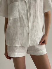 Muslin Set 2-layer Short Sleeve Shirt and Shorts White
