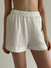 Muslin Set 2-layer Short Sleeve Shirt and Shorts White