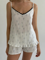 Muslin T-shirt and shorts set twig on white