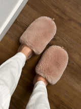 Women's slippers HS-LUX fur closed beige
