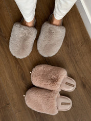 Women's slippers HS-LUX fur closed beige